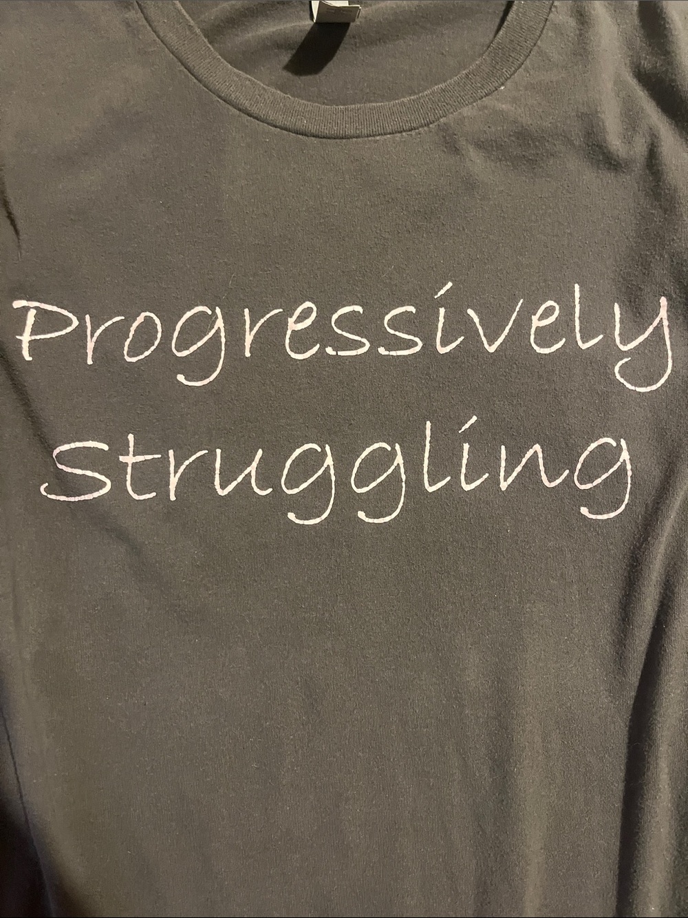Progressively Struggling Olive Tee with Pink Script